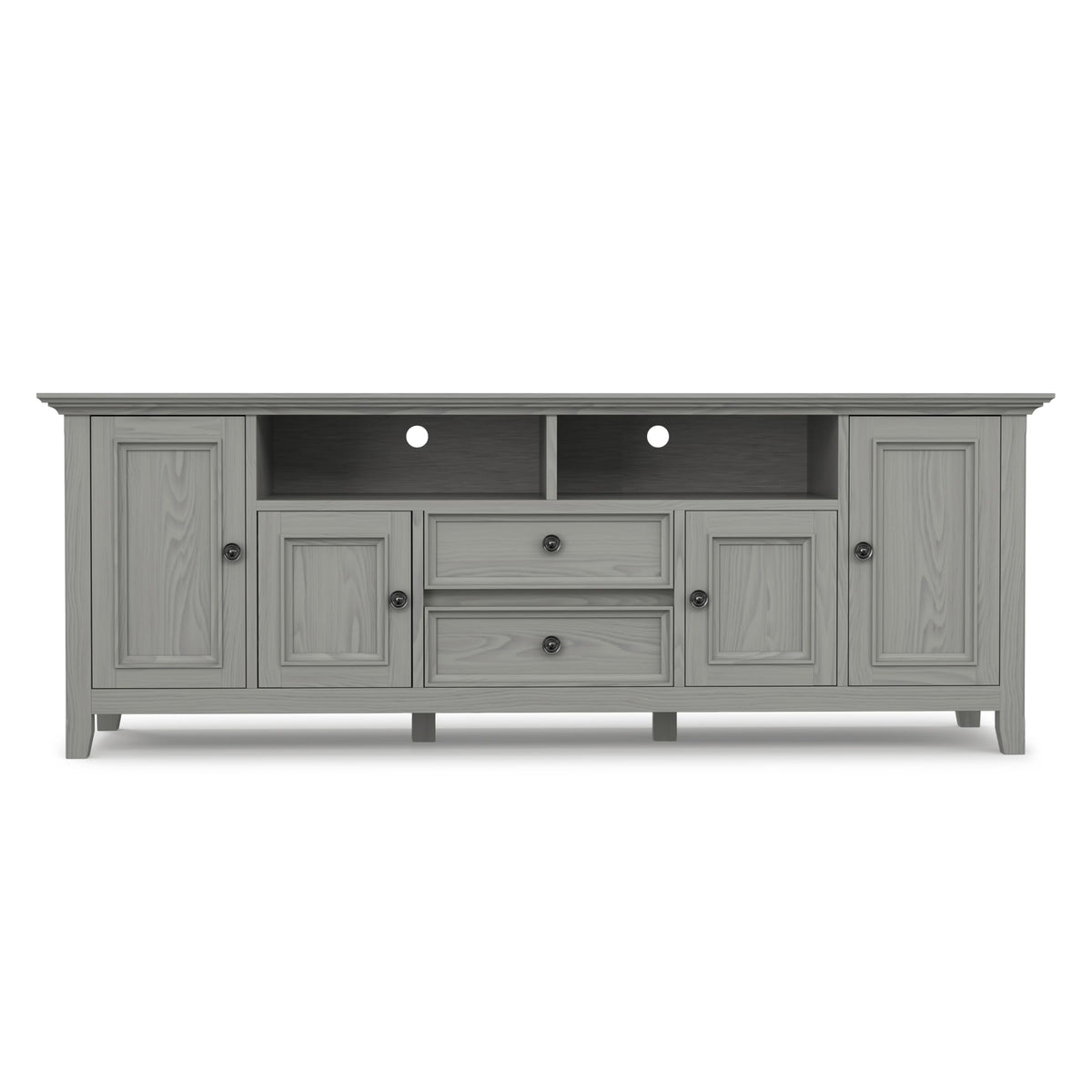 SIMPLIHOME Amherst TV Stand - 72 inch Wide Solid Wood Media Console in Fog Grey, Transitional Entertainment Center for Living Room for TVs up to 80 Inches with Shelves and Cable Management