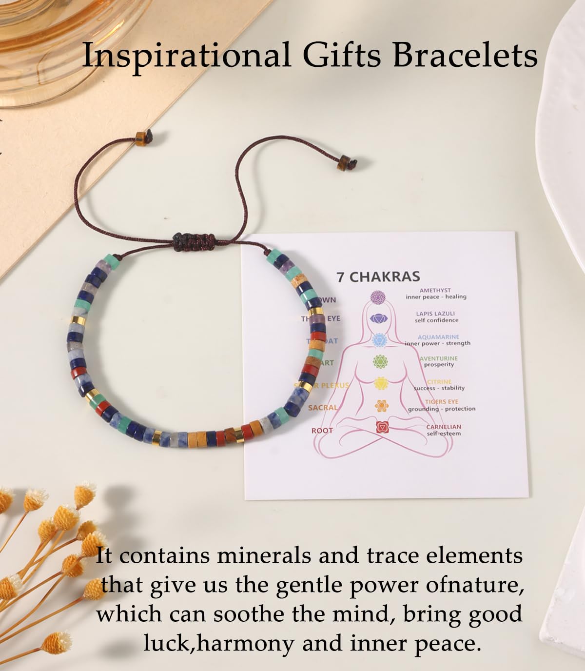 CASDAN Natural Crystal Beaded Bracelet for Women Natural Stone Adjustable Braided Rope Bracelets Spiritual Bracelet Inspirational Gifts