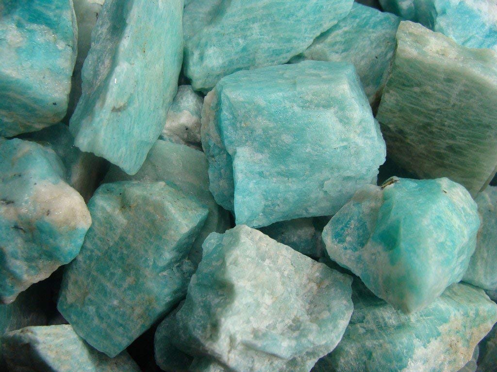 Zenkeeper 1Lb Amazonite Crystal Stone Natural Raw Stones & Fountain Rocks for Tumbling, Cabbing, Polishing, Wire Wrapping, Wicca & Reiki Crystal Healing