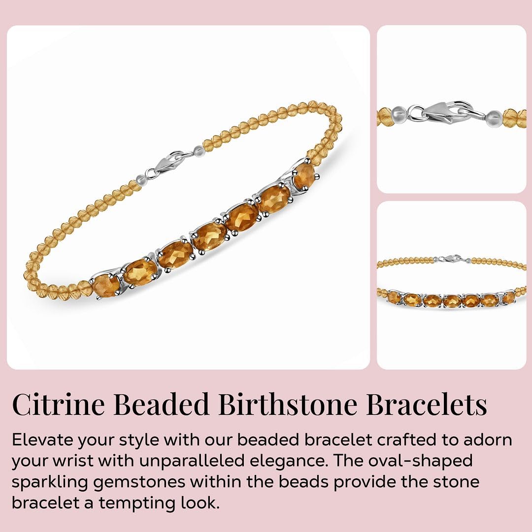 SHOP LC DELIVERING JOY Citrine Bracelet for Women in Sterling Silver - Yellow Bracelet Charm Birthstone Bead Jewelry Anniversary Birthday Christmas Gifts Size - 7.25 Inches
