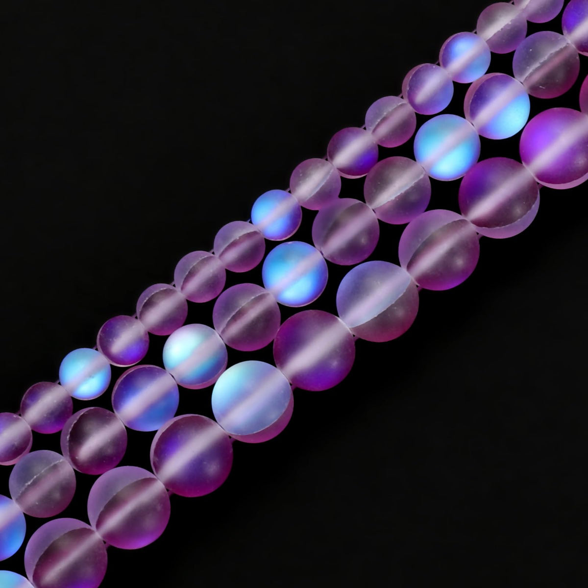 uxcell Matte Crystal Glass Beads 10mm Synthetic Frosted Shining Semi-Precious Round Loose Beads Synthetic Moonstone for Jewelry Making DIY Bracelet, Purple