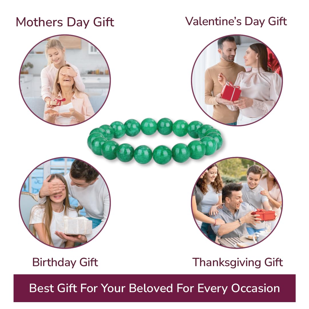 Crystal Vibe Green Jade Bracelet - Healing Crystal Wealth Bracelet - Jade Beaded Bracelet for Women Men - Bring Good Luck Prosperity and Emotional Balance - Adjustable Size
