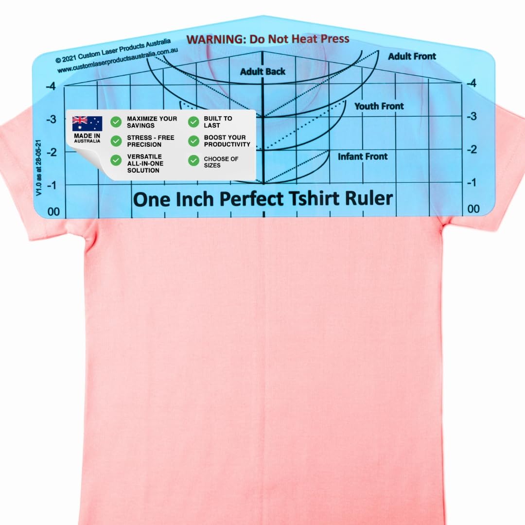 CLPA T-Shirt Ruler Guide — Neckline Placement | Shirt Centering Tool for Heat Press | HTV, DTF and Embroidery | Neckline and Shoulder Reference | Clear PETG | Made in Australia