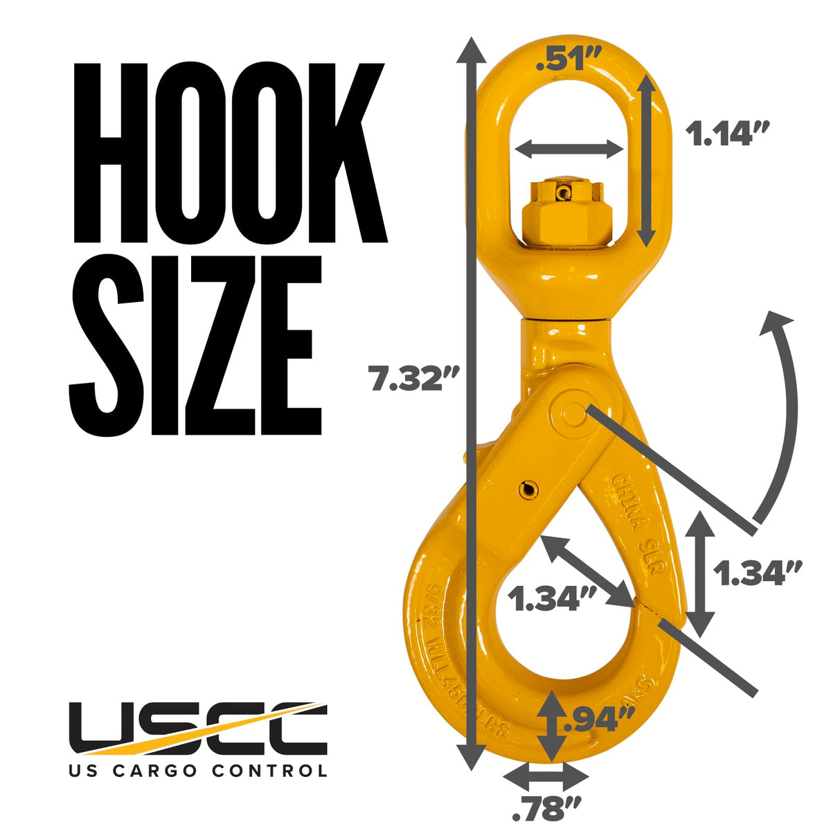 US Cargo Control 9/32 Inch Swivel Self-Locking Hooks (2-Pack), G80 Chain Hooks, 4,500 LBS Working Load Limit, Heavy Duty Swivel Hooks for Lifting Jobs, Load Binding Applications, & Trailers