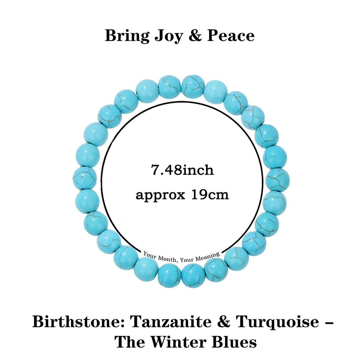 Naupyal December Birthstone Bracelet for Women Men,Turquoise Natural Stone Beaded Bracelets,Healing Crystal Gemstones Stretch Bracelet Stress Relief Month Bracelet Birthday Jewelry Gifts