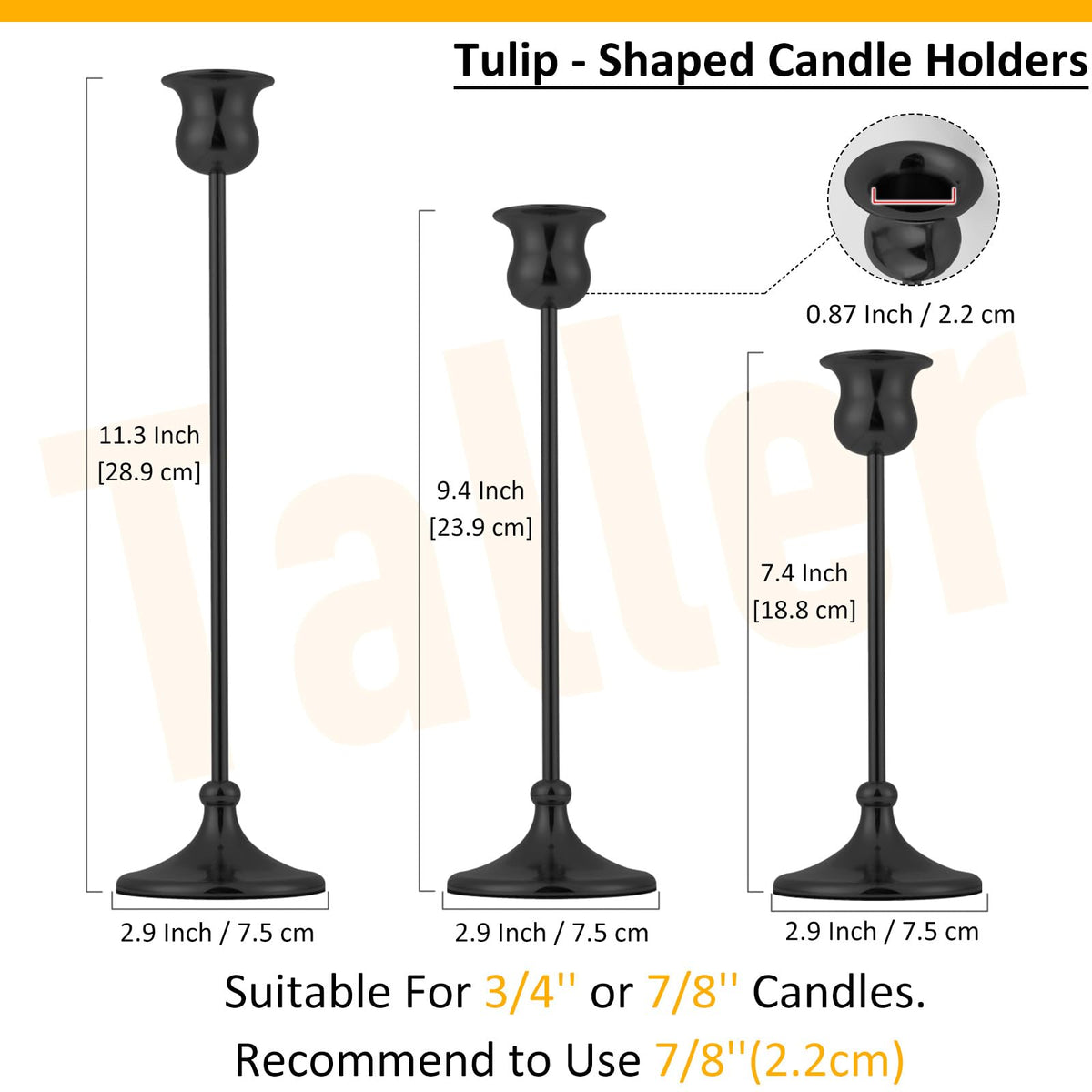 Taper Candle Holder Tall Vintage Metal Candlestick Holders Candle Stick Candelabra for Halloween Thanksgiving Christmas Holiday Wedding (Matt Black, 2 Sets (6 pcs))