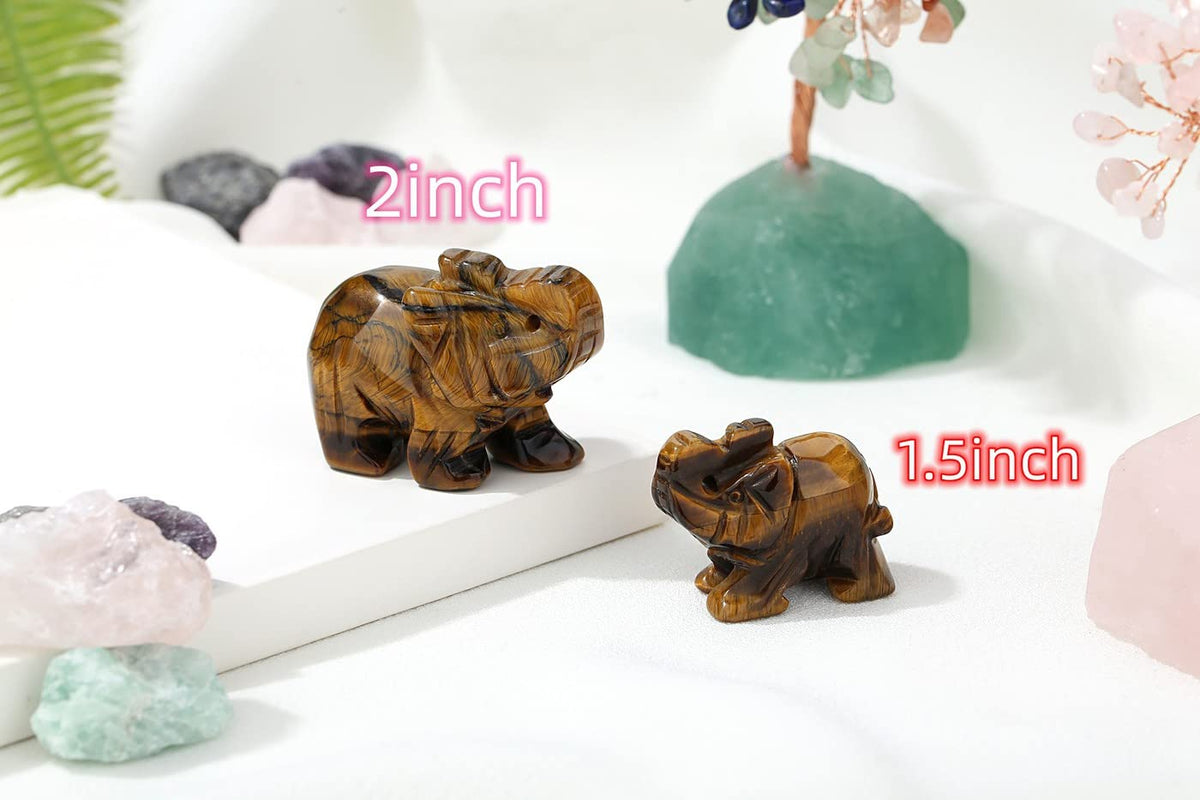 2" Tigers Eye Elephant Decor Healing Crystal Cute Polished Natural Stone Hand-Carved Big Sculpture Statue Figurines Gemstone Energy Hippie Home Room Office Desk Decoration Gifts for Women Men