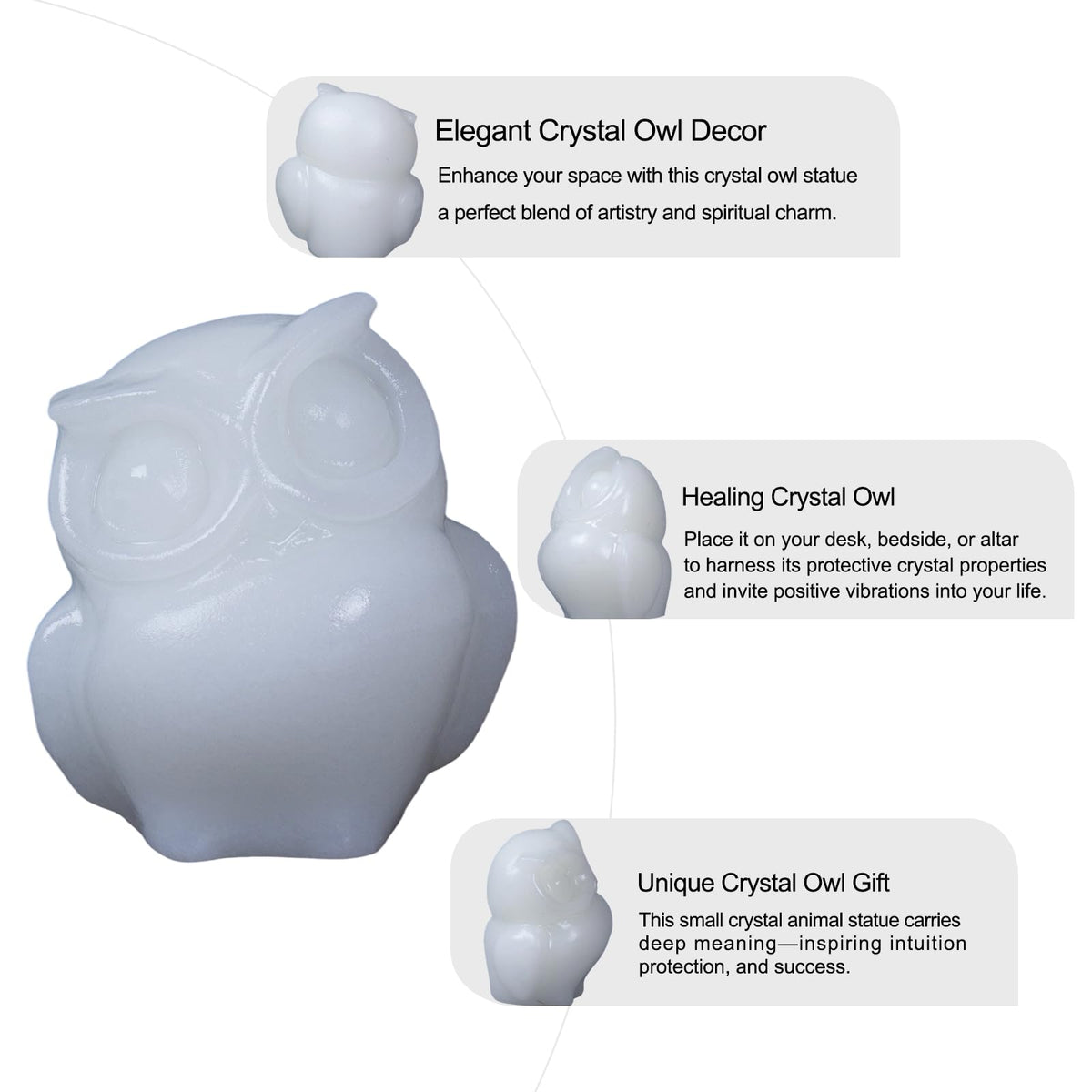 QLRSUXN 2 Inch Owl Figurine Handcrafted,White Jade Healing Crystal Animal Sculpture,Home Decor Unique Gift for Collectors,Crystal Artwork Nature Lovers Birthday Anniversary Present Spiritual Gift