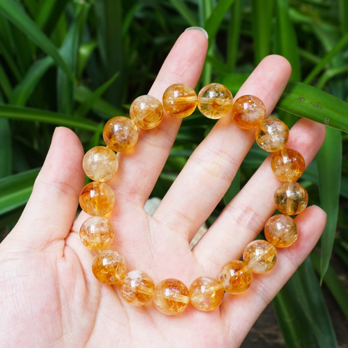 12MM Citrine Bracelet for Women Men, Natural Yellow Sacral & Solar Plexus Chakra Crystal and Gemstones | Stretch Jewelry Gift for Bringing Wealth Success Motivation | Fits for 7.5-8" Large Wrist