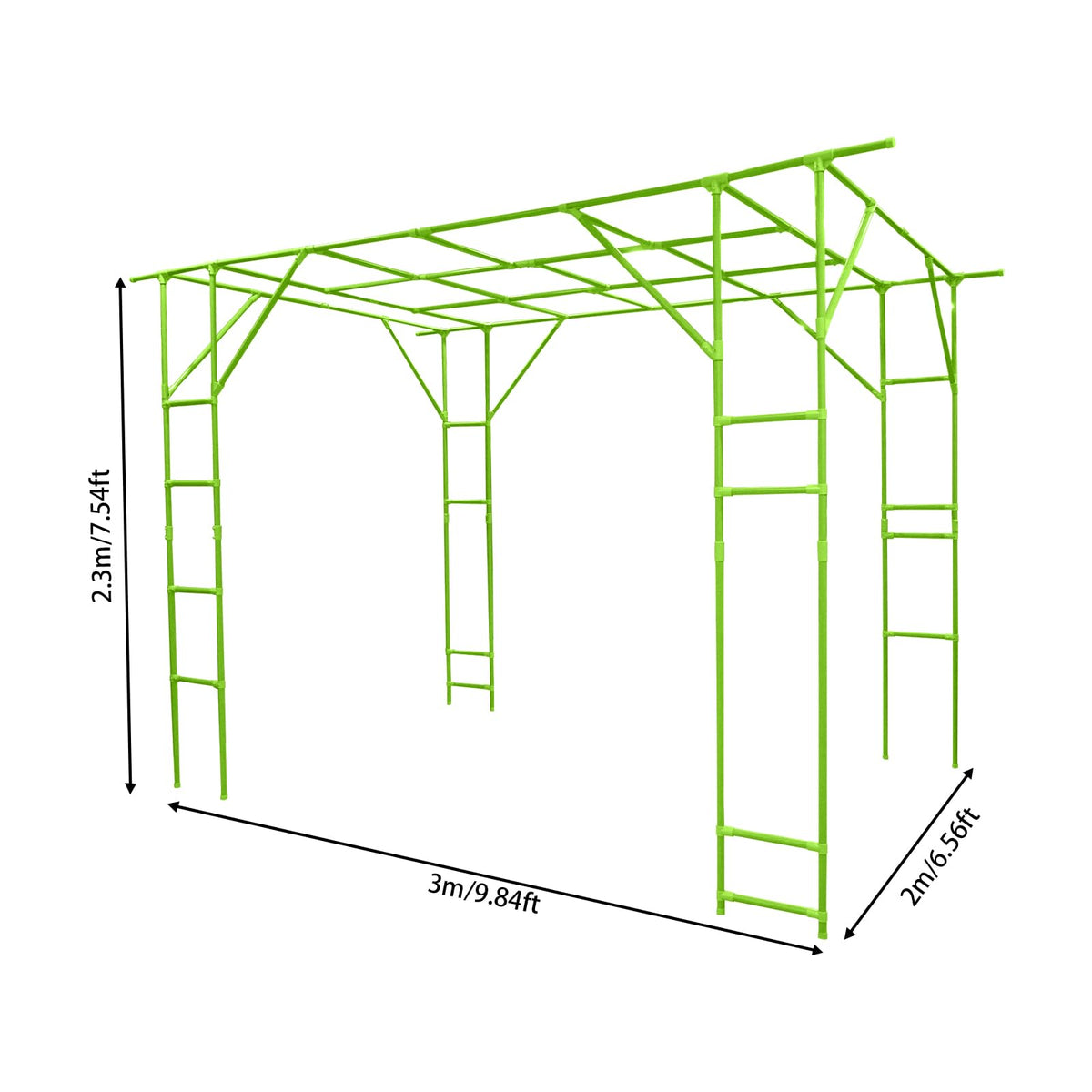 118'' L x 79'' W x 90'' H Grape Trellis, Garden Arch Trellis for Climbing Plants Outdoor, Metal Walkway Arbor Pergola for Backyard Decoration, Large Plant Stand for Vegetable Fruit, Green