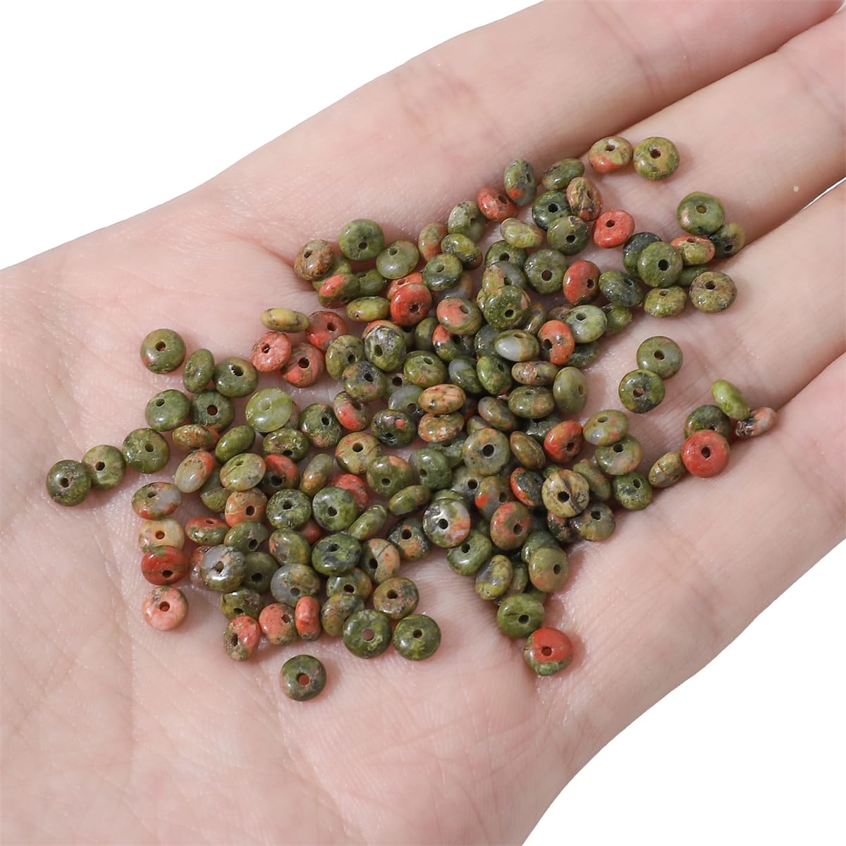 BEADIA Natural Unakite Disk Stone Beads 4x2mm 160pcs Rondelle Loose Semi Gemstone Beads for Jewelry Making Design