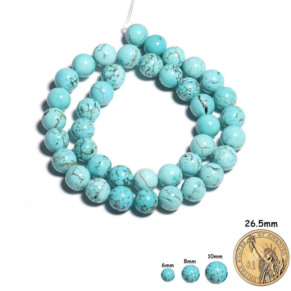 Yochus 60pcs Blue Turquoises Beads，6mm Healing Power Natural Stone Round Loose Beads for Jewelry Making Earring Necklace DIY Crafts