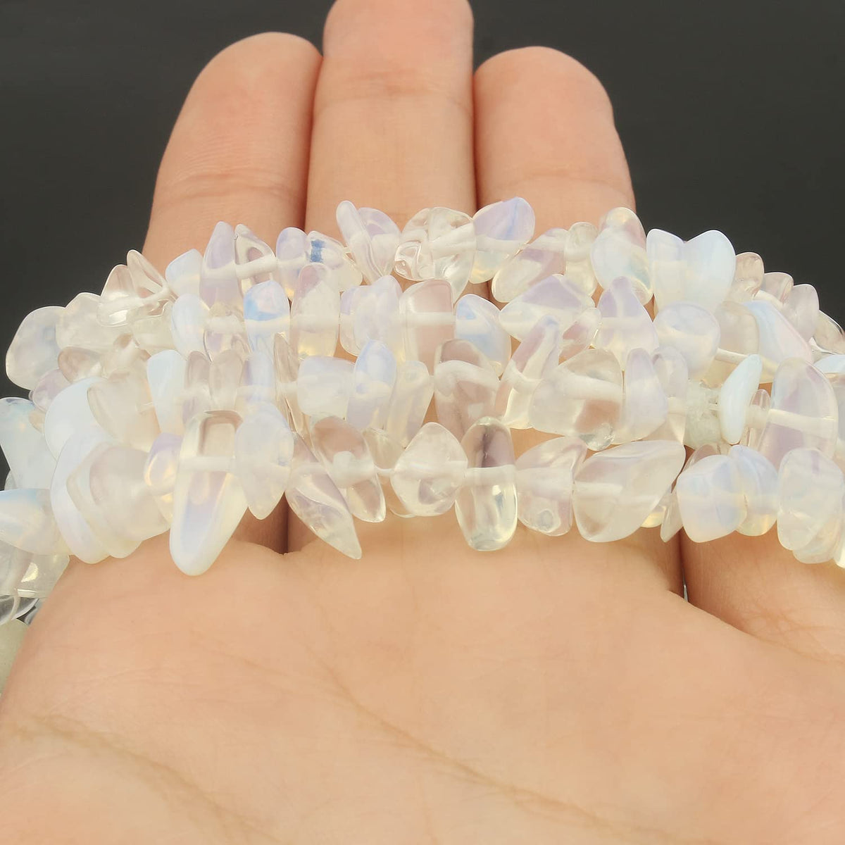 30in White Opalite Natural Chip Stone Beads 5-8mm About 230pcs, Irregular Drilled Translucent White Bead for Bracelets Jewelry Making Supplies for Adults, DIY Crafts.