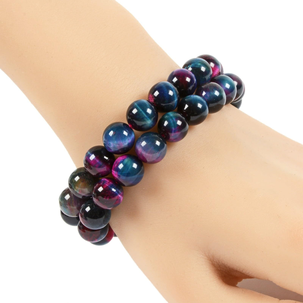 Justinstones Dyed Rose Blue Green Tiger Eye Gemstone 10mm Round Beads Stretch Bracelet 7 Inch Unisex