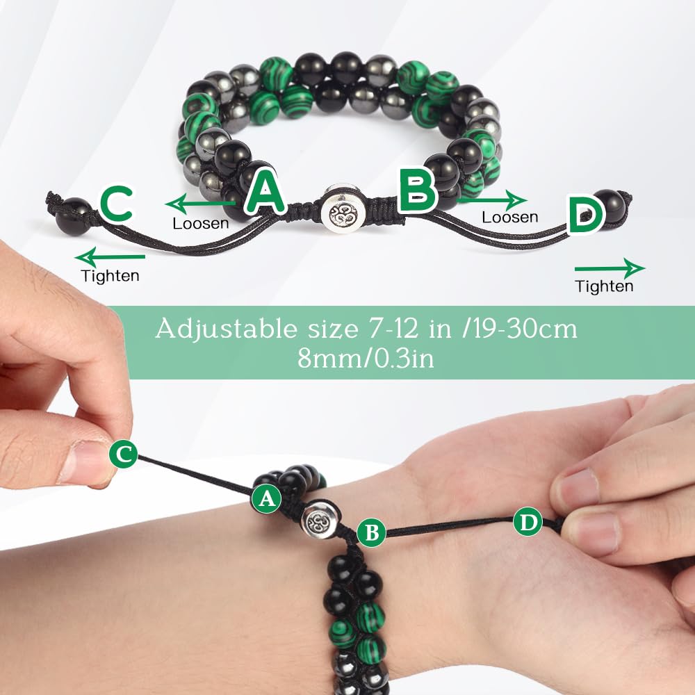 Triple Protection Bracelet - for Protect & Balance - Energy Crystal Bracelets for Men Women - Bring Good Luck & Prosperity - Malachite Hematite & Black Obsidian Jewelry Natural Stone Healing Bracelet