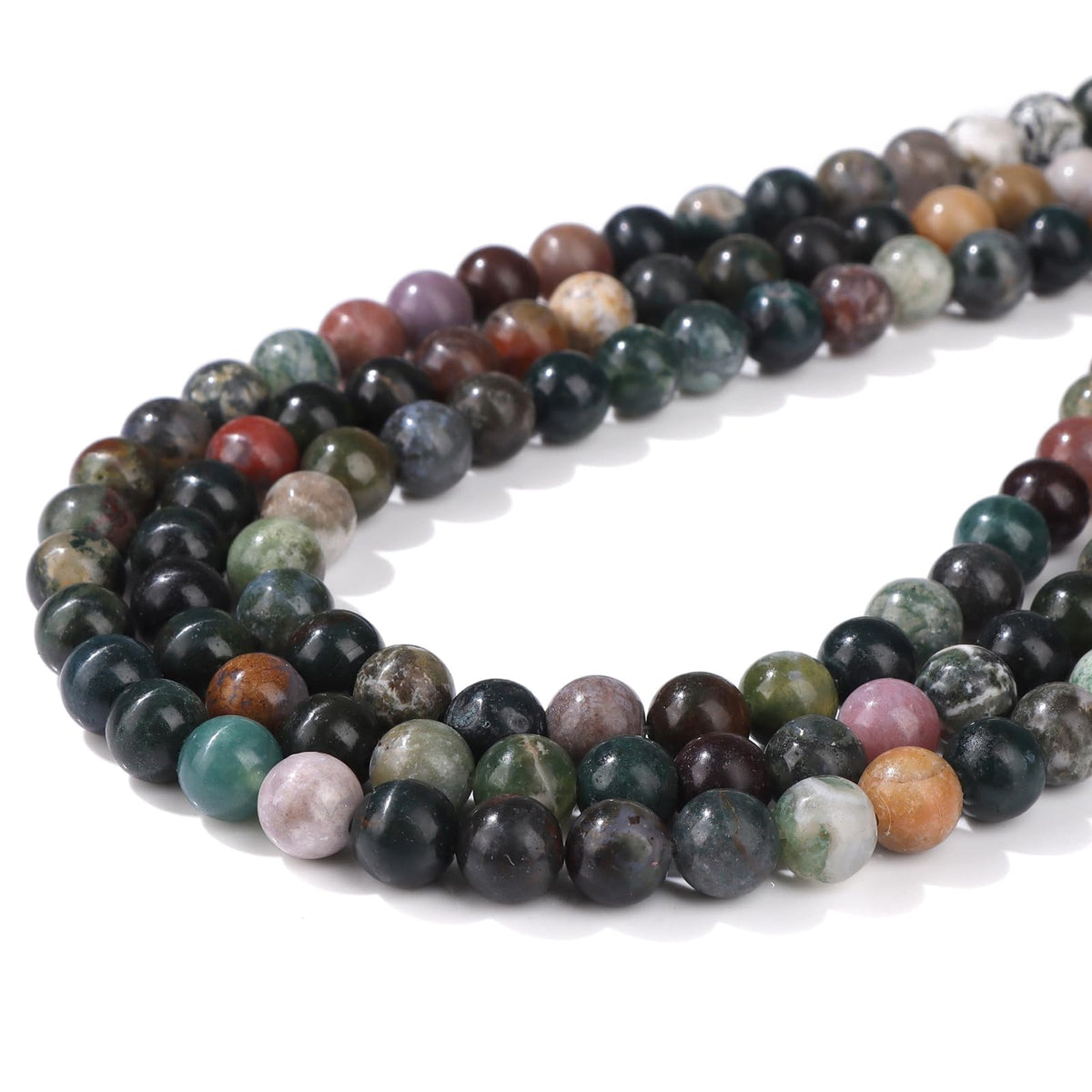 Risyfjew 50PCS 8mm Natural Indian Agate Beads Gemstone Round Loose Beads for Jewelry Making Chakra Crystal Stone Beads for Bracelets Necklace Earrings Making Supplies (50pcs/Strand)