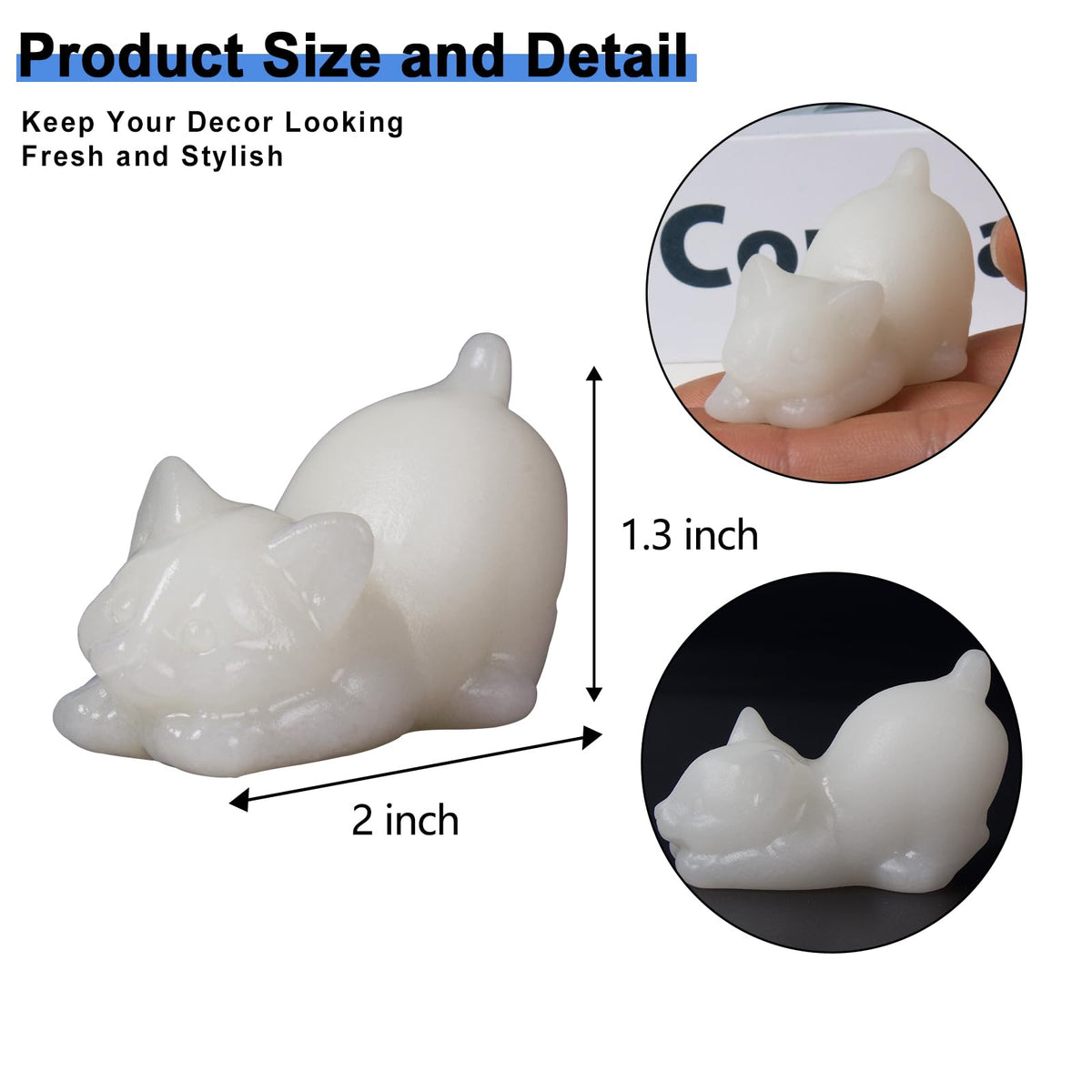 2 Inch White Jade Cat Crystal Figurines, White Kitten Statues for Kitten Lovers and Collectibles, Cat Decor Fingurines for Home Desk Office, Carved Healing Crystal Reiki Animal Gifts for Women