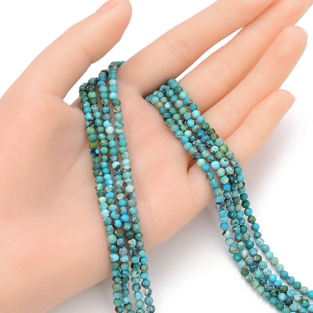 Adabele 15 Inch Natural Green Turquoise Healing Gemstone 3mm (0.12 Inch) Tiny Small Faceted Round Loose Beads Stone Spacer (105-115pcs) for Craft Jewelry Making GK3-15
