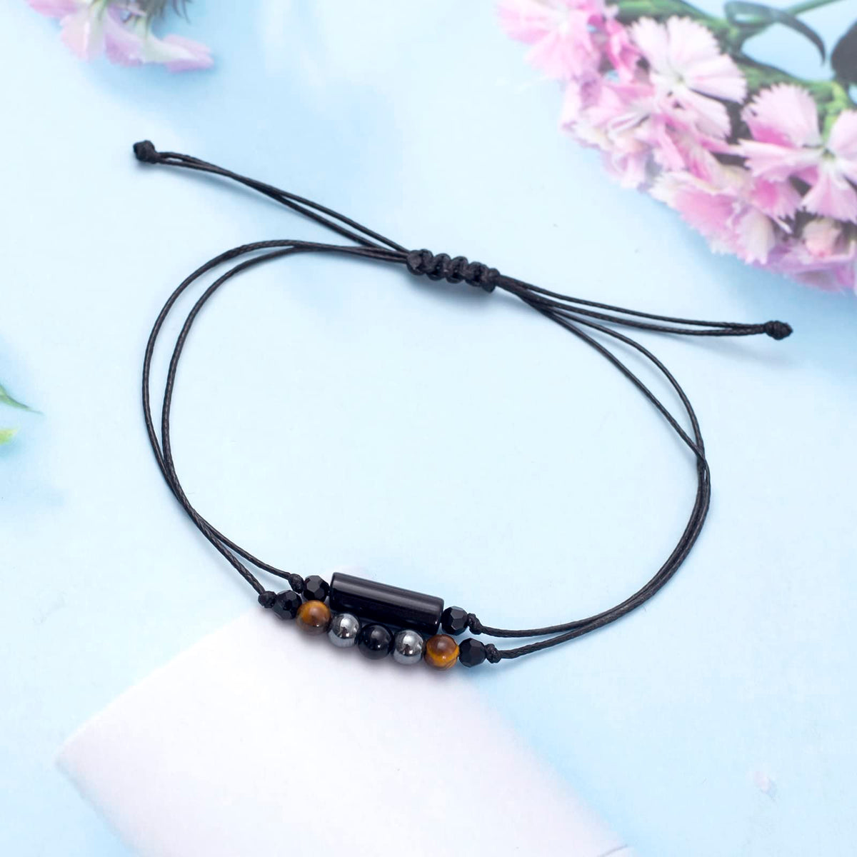MTJAHPS Protection Bracelet, empath protection, black obsidian Crystals and Healing Stones Bracelet for Women ，Luck ，Anxiety and Stress Clam Bracelet (Protection)
