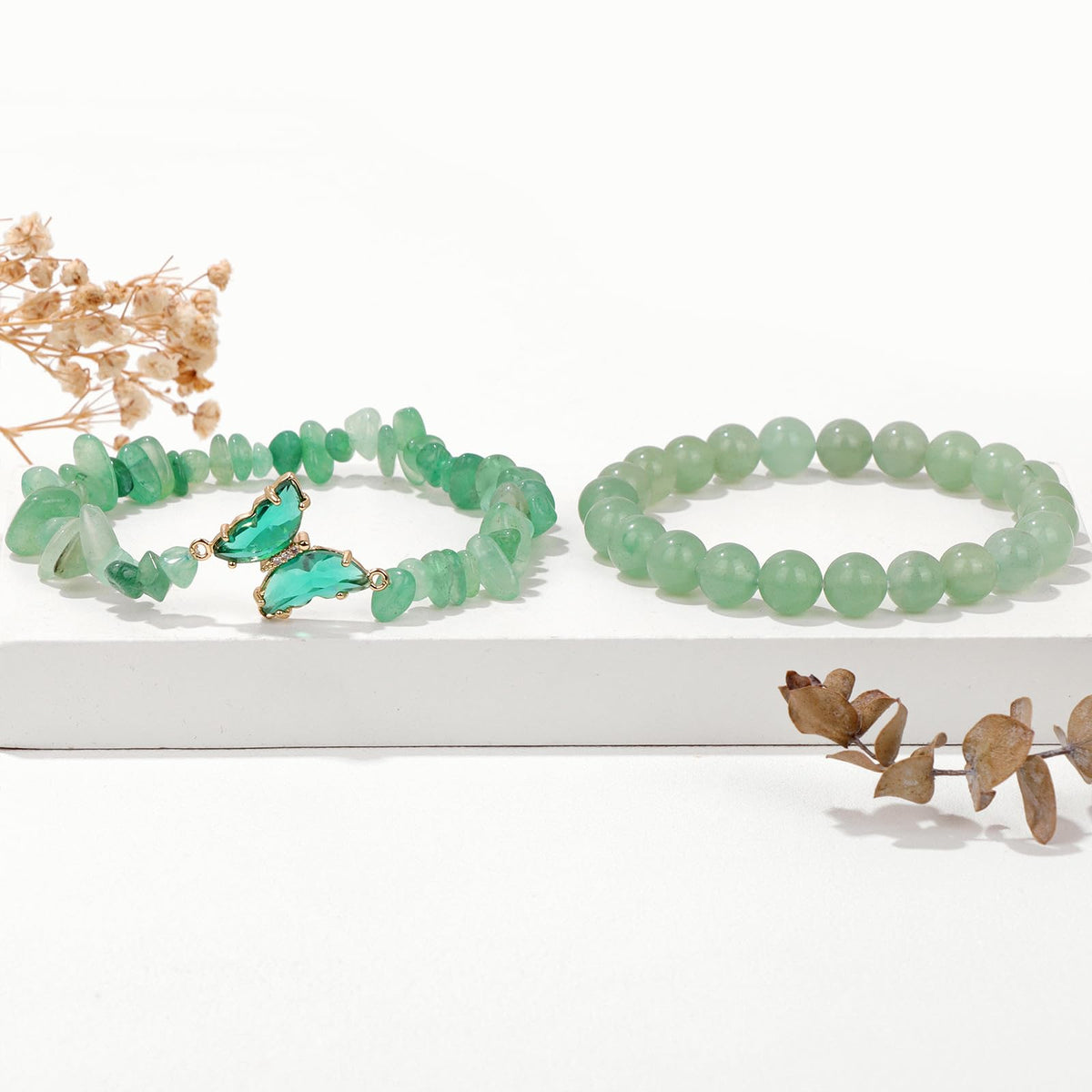GolbalJew Green Aventurine Bracelet for Women Healing Crystal Stone Bracelets Green Beads Stretch Bracelet Butterfly Charms Jewelry Women Gift