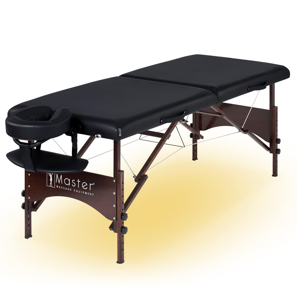 Master Massage Argo 28" Portable Massage Table with Walnut Legs – Spa Bed, Lash Table, Tattoo Bed, Beauty Bed – Black (Ambient Lighting System)