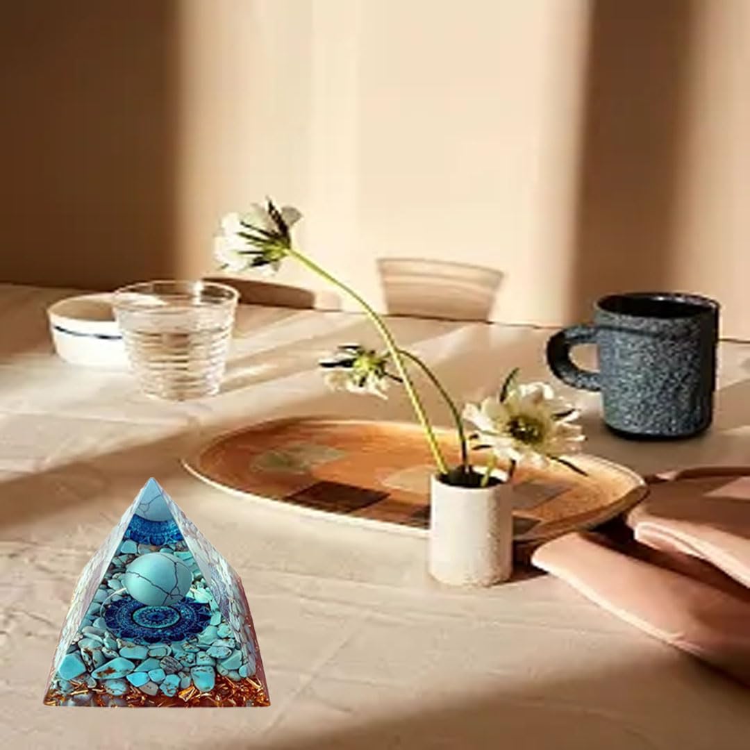 ycyingcheng Moonstone Crystal Orgone Pyramid Ogan Crystal Energy Tower, Nature Reiki Chakra Crushed Stone Jewelry, Crystal Pyramid for Home Decor (Turquoise)