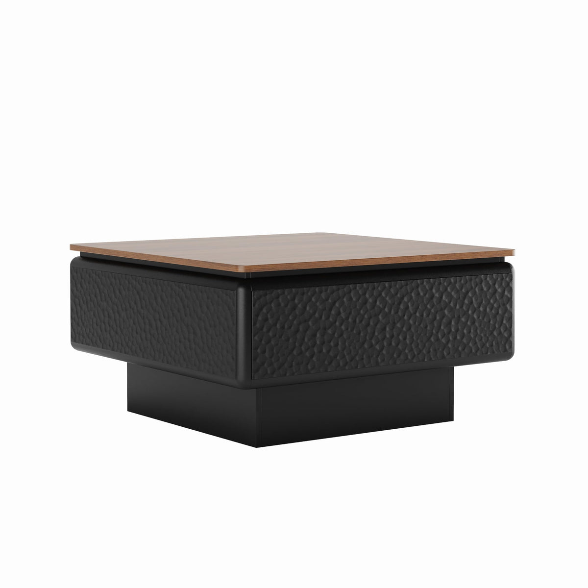GDFStudio 31" Square Coffee Table with Lift Top Storage, Mid Century Modern Hammered Texture Center Table, Wooden Curved Tea Side Table with Hidden Compartment for Living Room Small Space, Black+Brown