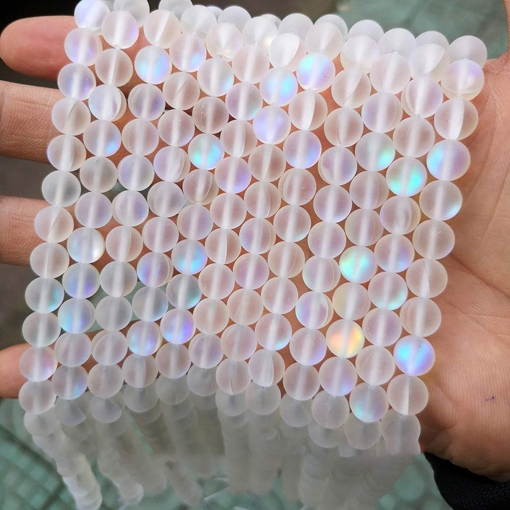 100Pcs 8 mm Crystal Glass Beads Mermaid Aurora Beads Moonstone Bead for Jewelry Making Beading and Jewelry Making