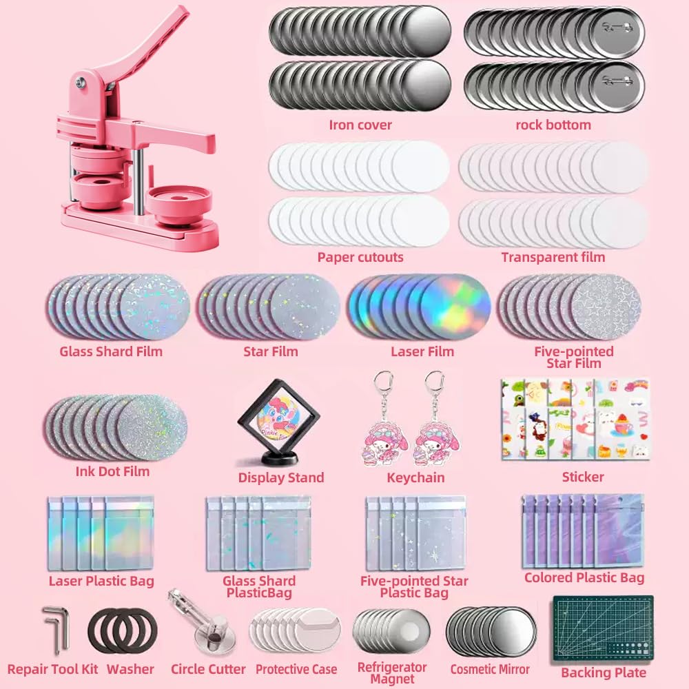Freeingbag 58mm (2.25”) Button Maker Press Kit – DIY Pin & Badge Maker Machine with 100 Button Parts, Starter Supplies & Accessories (58mm-Dark Purple)