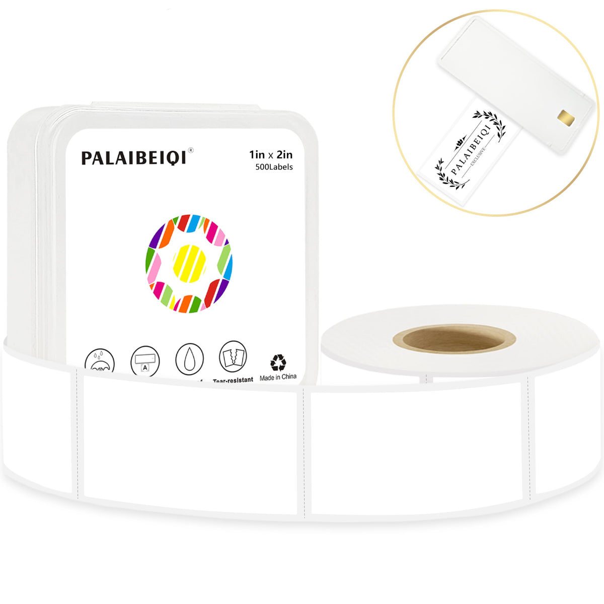 PALAIBEIQI 1x2 Inch Thermal Labels,500PCS Rectangle Stickers,Waterproof Removable Blank Stickers for Address,Jars,Freezer Containers & Pantry Organization,White