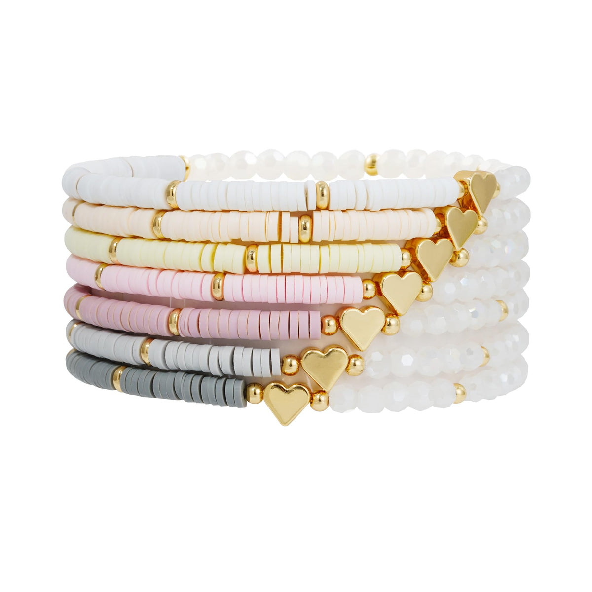 RISHEGAE Heishi Beaded Stretch Bracelets for Women Stackable Gold Polymer Clay Beads Bracelets Friendship Boho Summer Beach Bracelet Jewelry Set (C-Small gray clay 7pcs)