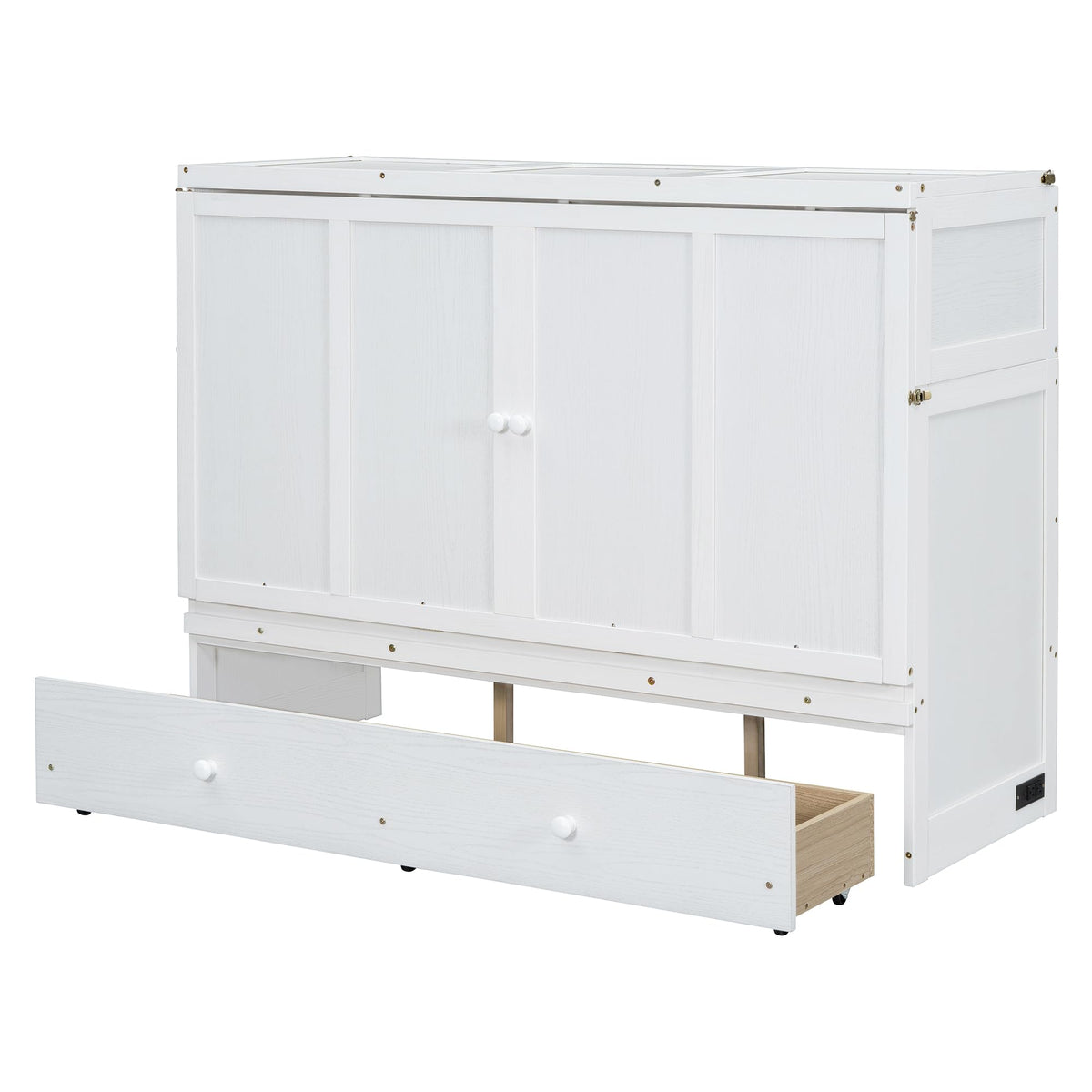 Bellemave Queen Murphy Bed Cabinet Bed, Solid Murphy Bed with Storage Drawer, Queen Size Bed with USB Ports, Chest Wall Bed with Drawer (White, Queen)