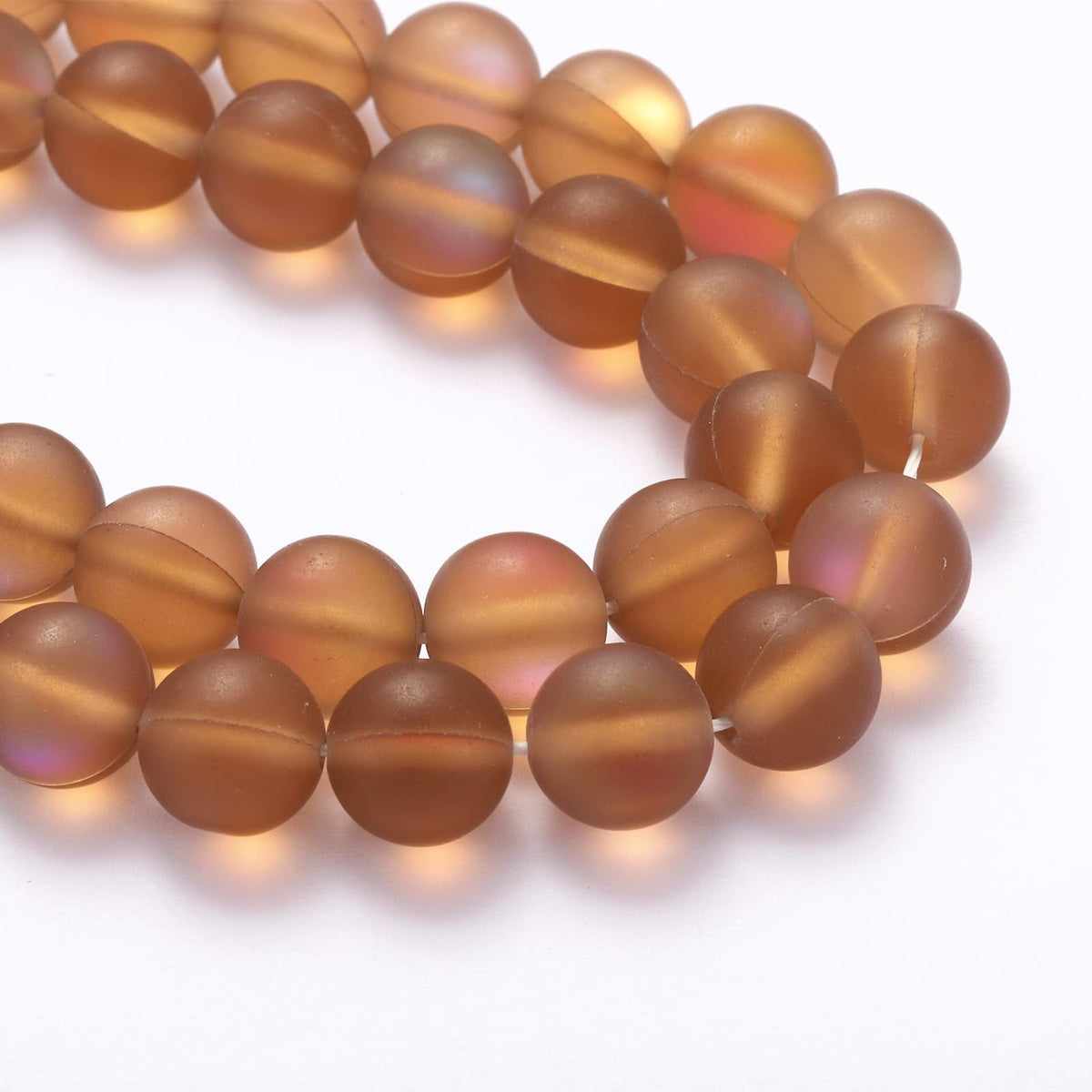 uxcell Matte Crystal Glass Beads 10mm Synthetic Frosted Shining Semi-Precious Round Loose Beads Synthetic Moonstone for Jewelry Making DIY Bracelet, Brown
