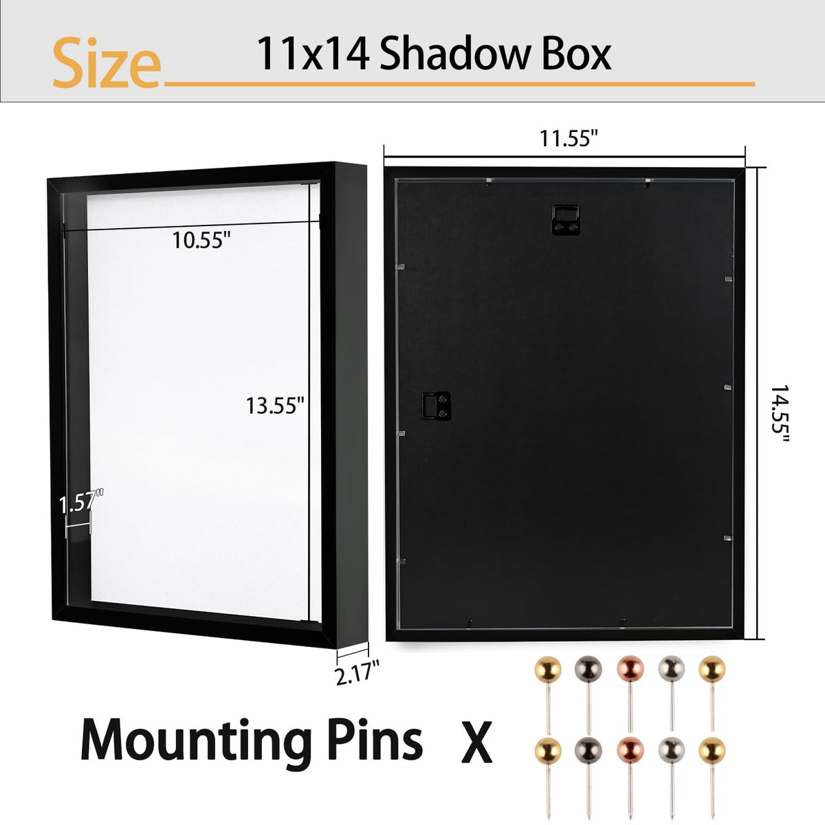 12x16 Large Shadow Box Frame | Soft Linen Back & Push Pins Included, Polystyrene Glass Memory Display Case for Flowers, Tickets & Cherished 3D Items, Black
