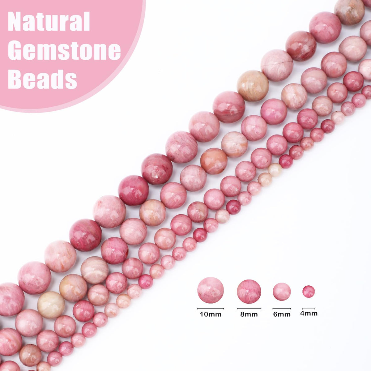 CMBYN Natural Stone Beads Round Genuine Real Stone Beading Strand Loose Gemstones DIY Smooth Bead for Bracelet Necklace Earrings Jewelry Making (Rhodochrosite, 8mm 45 Pieces)