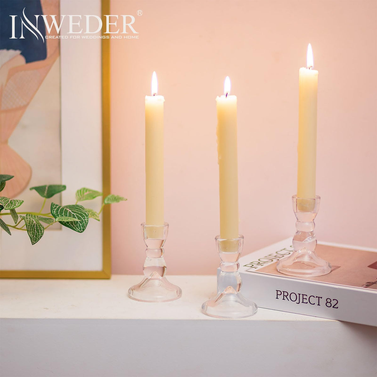 Inweder Glass Taper Candle Holders: Crystal Clear Candlestick Holders Modern Small Candle Stick Holder for Wedding Table Centerpiece Party Dinning Home Christmas Set of 4