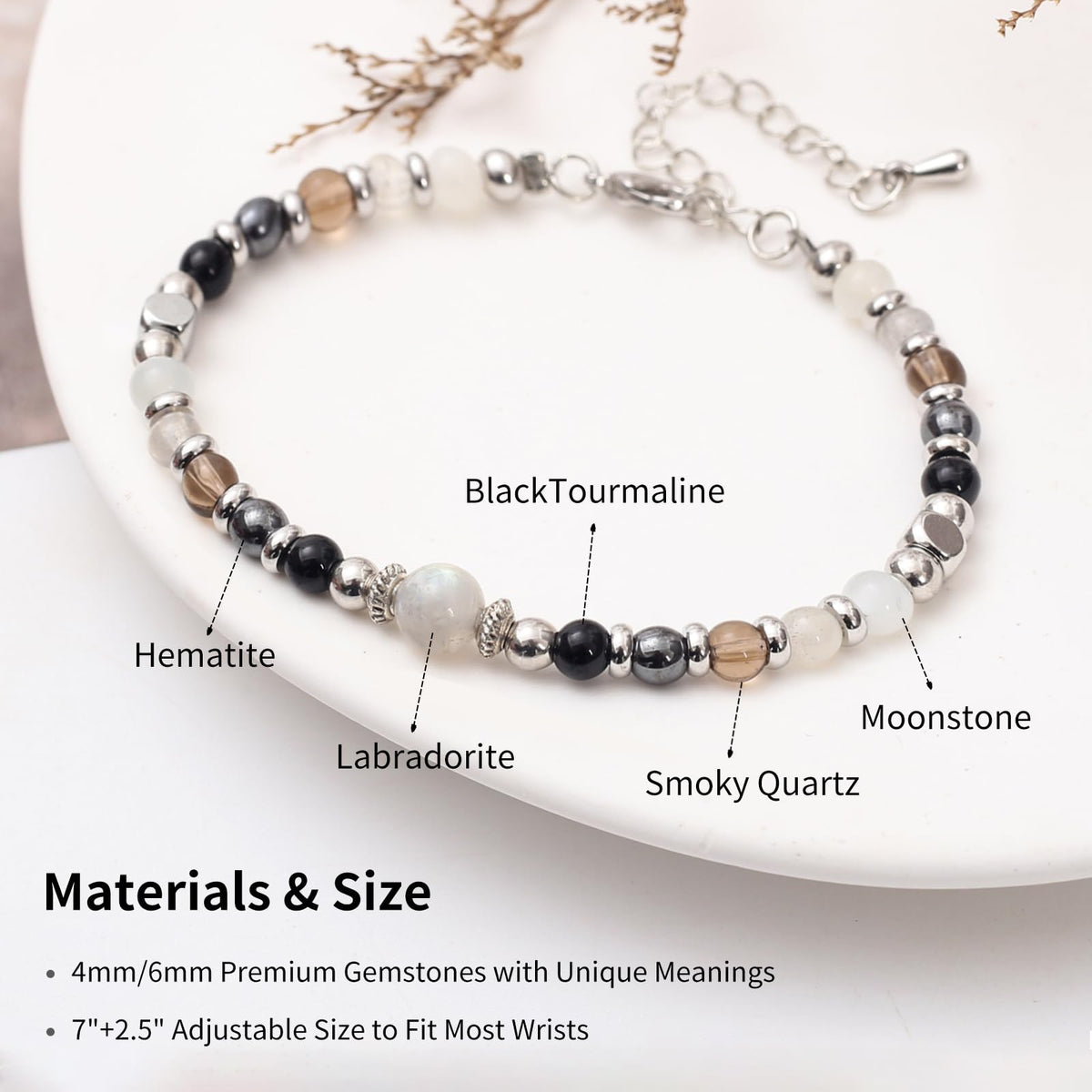 MTJAHPS Protection Bracelet, empath protection, black obsidian Crystals and Healing Stones Bracelet for Women ，Luck ，Anxiety and Stress Clam Bracelet