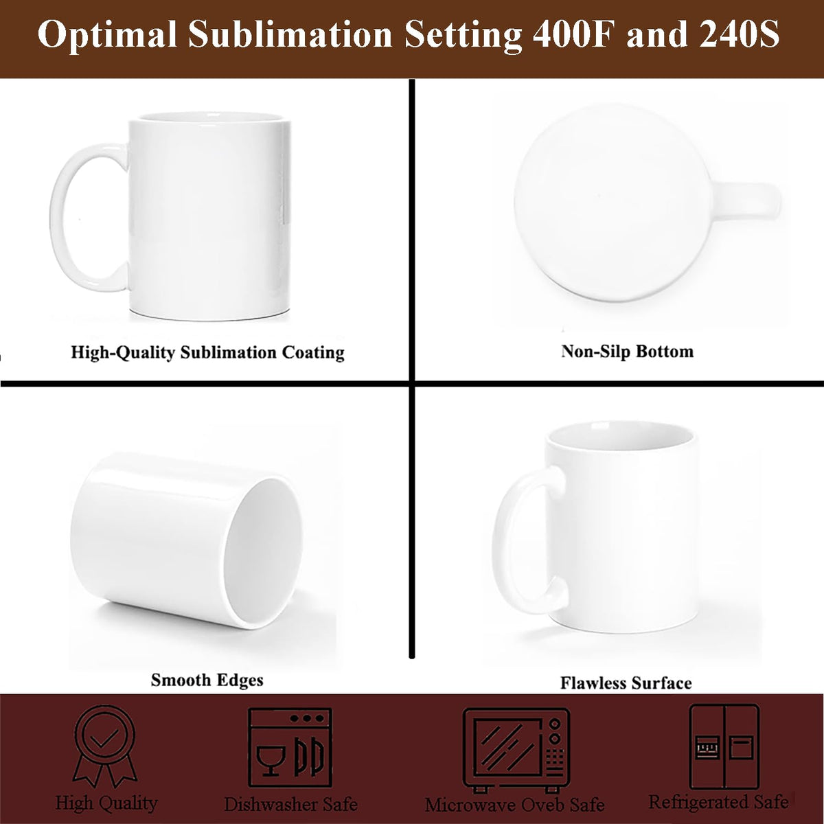 ABBSH Sublimation Mugs, Sublimation White Coffee Mugs Tazas Para Sublimacion Blank 11 OZ With Box for for Coffee, Soup, Tea, Milk, Latte, Hot Cocoa Set of 12