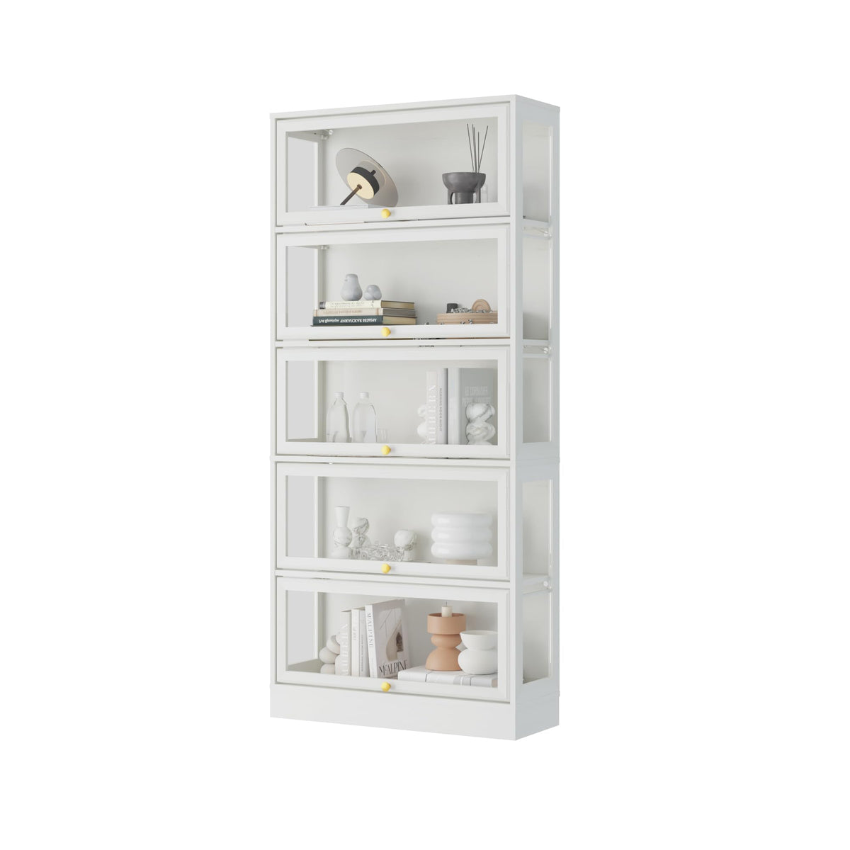 BONITURE Display Cabinet with Acrylic Glass Doors,5-Tiers Curio Cabinet with LED Lighting for Collectibles, Collectibles Toy Organizers Rack & Display Shelf Display Case Storage Cabinet, White