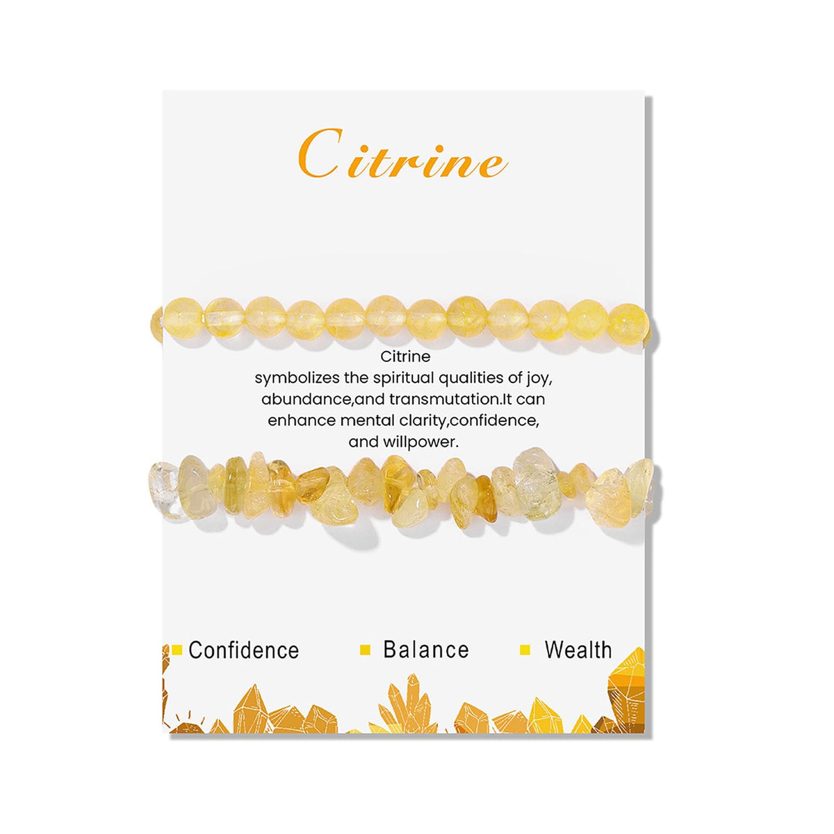Lit Wall 2Pcs Citrine Bracelet for Women Real Crystal Yellow Citrine Bracelet Natural Stone Bracelet Citrine Crystal Bracelet Stretch Gemstone Bracelets Citrine Jewelry for Women