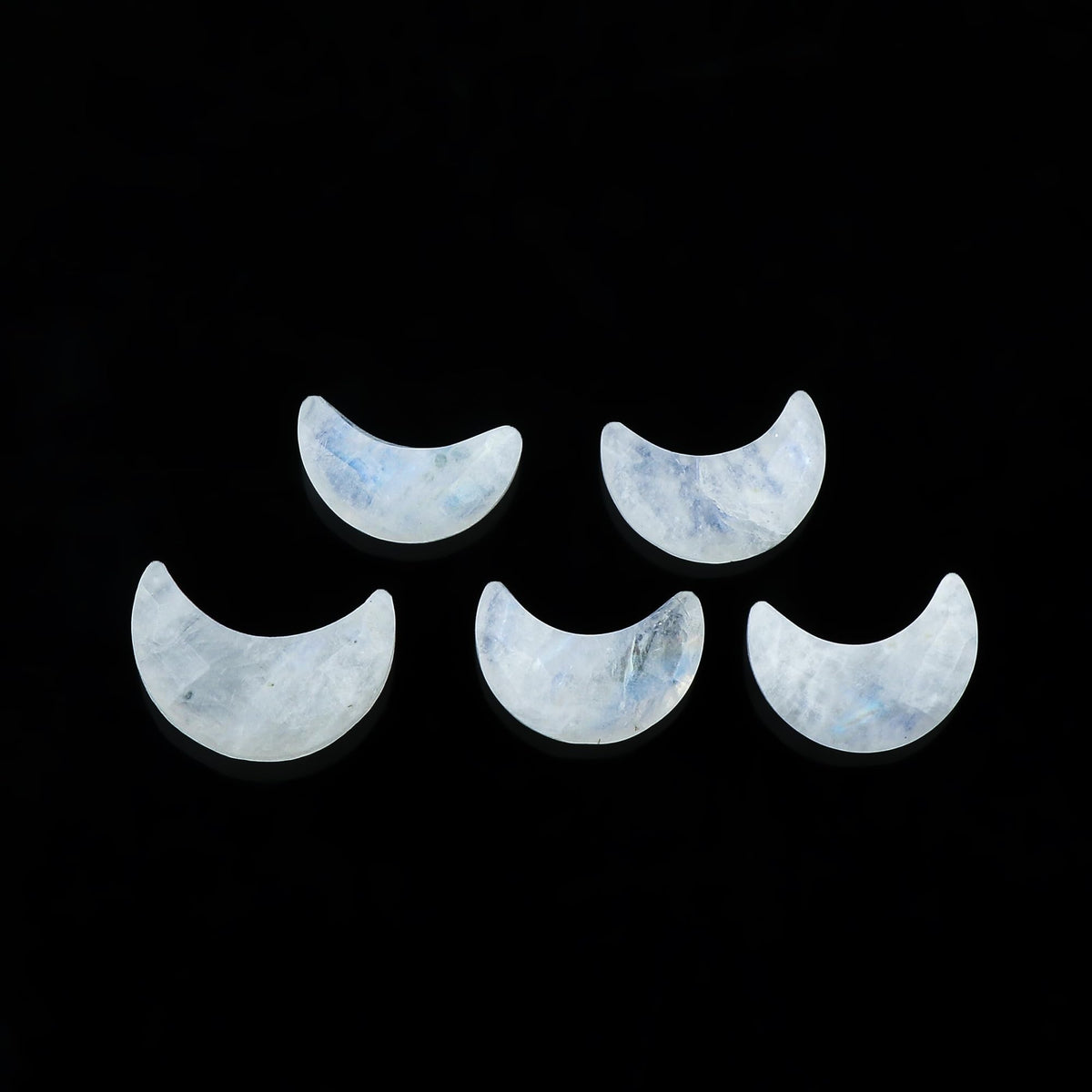 CRYSTALIS 5pcs Natural Rainbow-Moonstone, Facet-Half-Moon Loose Gemstone, Wholesale Bulk Cabochons, Jewelry Making Supply, Chakra Healing Polished Stones, Wire Wrapping, DIY, Gem Collection