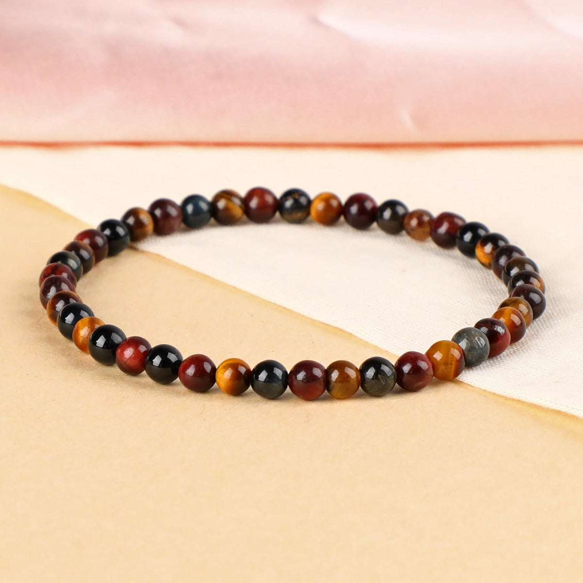 LPBeads Handmade Natural Gemstone Stretch Elastic 4mm Multicolor Tiger's Eye Bracelet Healing Crystal Round Stone Beads Jewelry Gifts for Women Men
