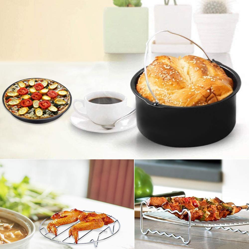 Air Fryer Accessories Set of 7 with 8 Inch Egg Bites Mold, Pizza Pan, Cake Barrel, Skewer Rack, Silicone Mat for 3.5Qt-5.8Qt Phillips Nuwave Gowise Gourmia Ninja Dash Air Fryer