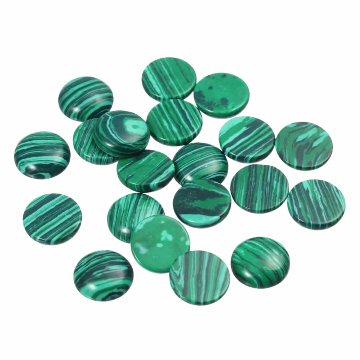 20pcs 14mm Natural Stone No Hole Malachite Semicircle Smooth Cabochons Beads Healing Chakra Crystal Stone Bead for Jewelry Making Rings Earrings Necklace Bracelet DIY Crafts