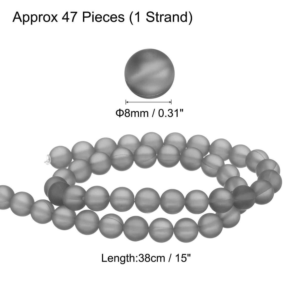 uxcell Matte Crystal Glass Beads 8mm Synthetic Frosted Shining Semi-Precious Round Loose Beads Synthetic Moonstone for Jewelry Making DIY Bracelet, Gray Silver