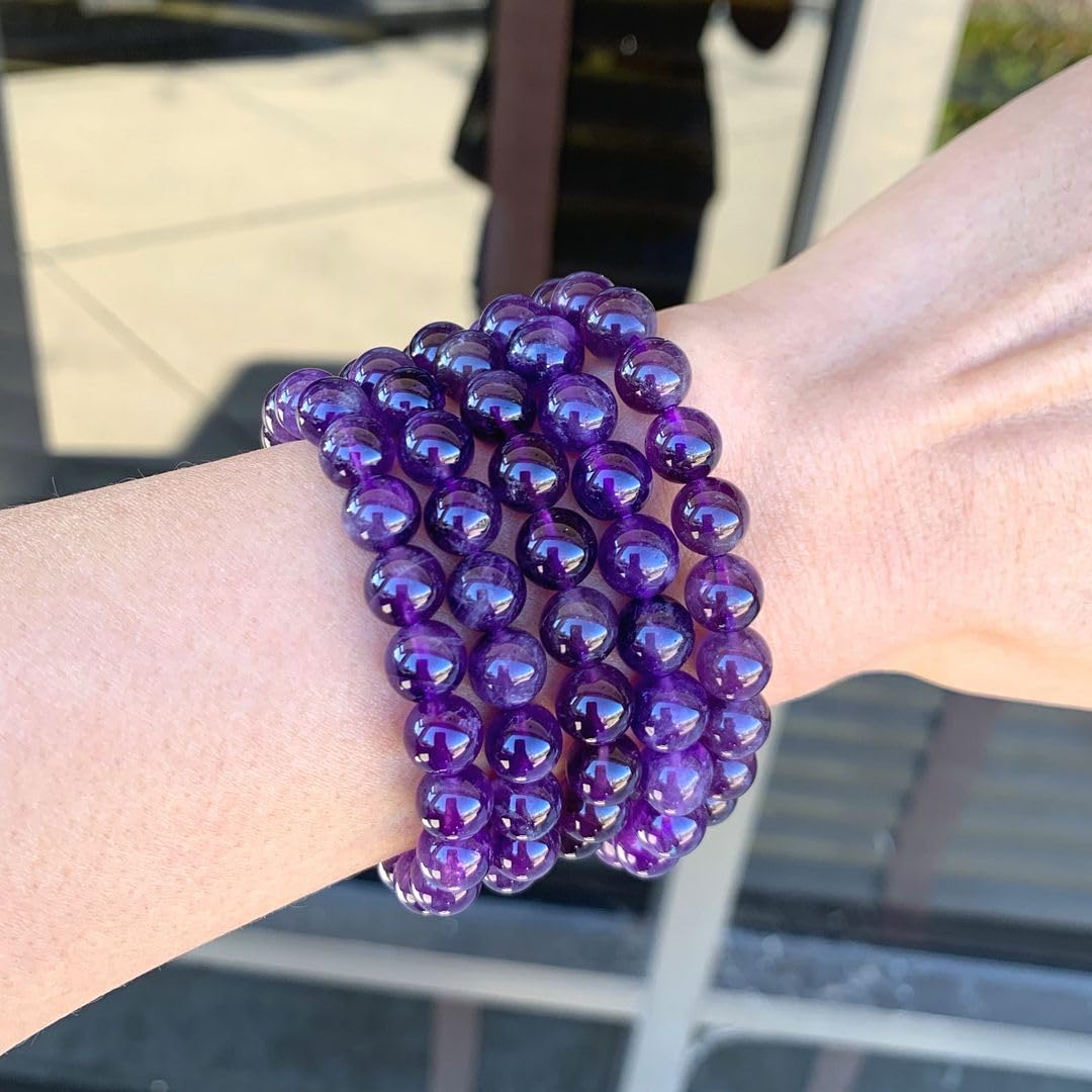 Adabele Real Natural Grade A Purple Amethyst Bracelet 7.5 inch Stretch Gemstone Beaded Bracelet Chakra Healing Crystal Stone Jewelry Women Mom Gift (Unisex) GB8-B7