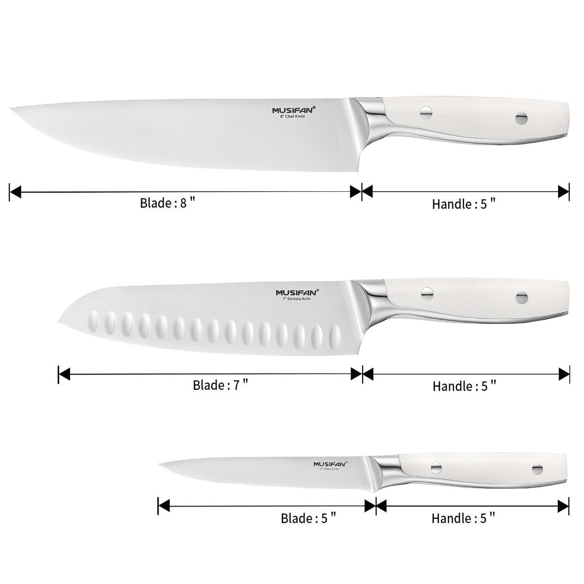 Musifan 3-Piece Chef Knife Set, Professional Ultra Sharp Kitchen Knives For Cooking High Carbon Stainless Steel, With Ergonomic Handle Design (three)