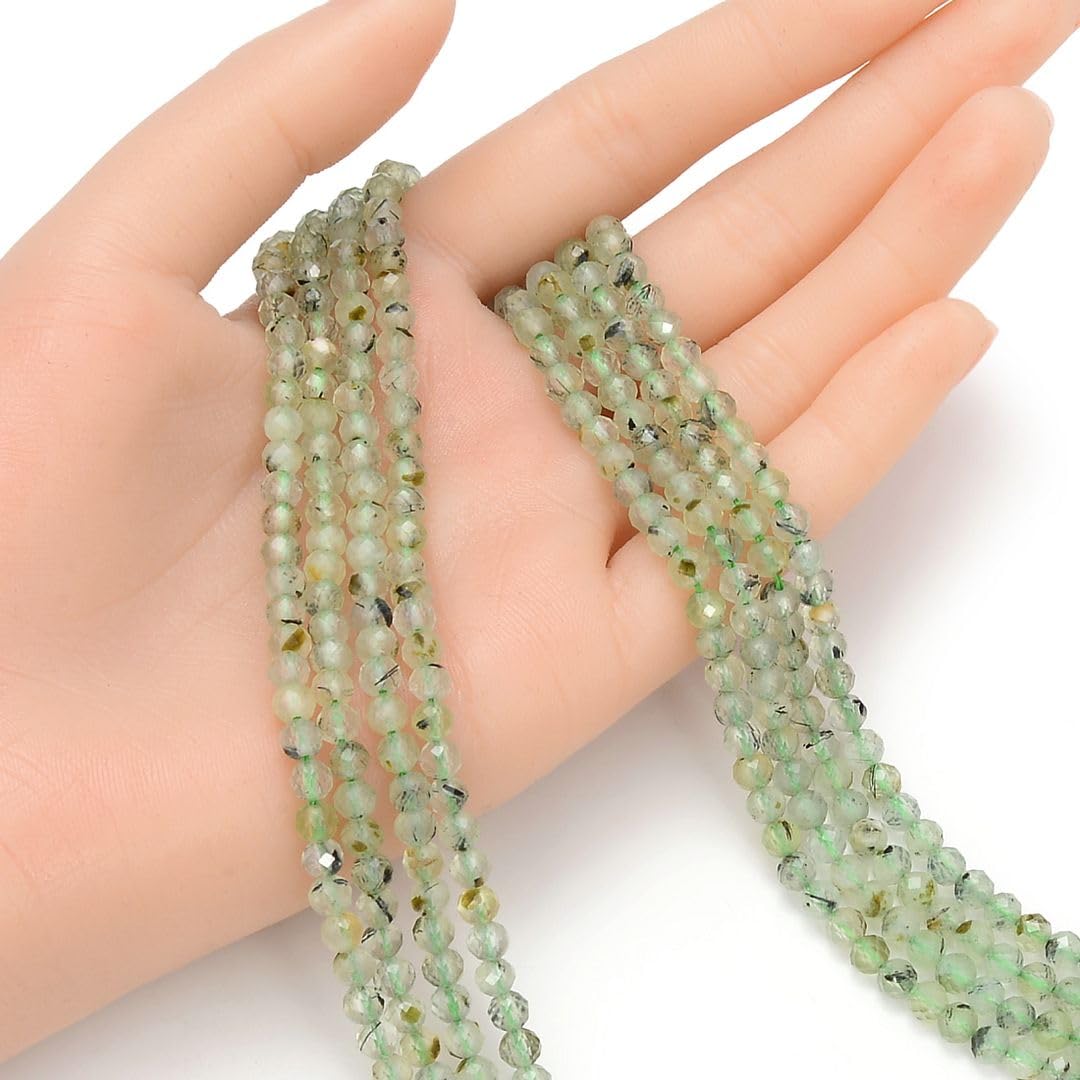 Adabele 30 Inch Natural Green Prehnite Healing Gemstone 4mm (0.16 Inch) Tiny Small Faceted Round Loose Beads Stone Spacer (170-190pcs) for Craft Jewelry Making GK4-12