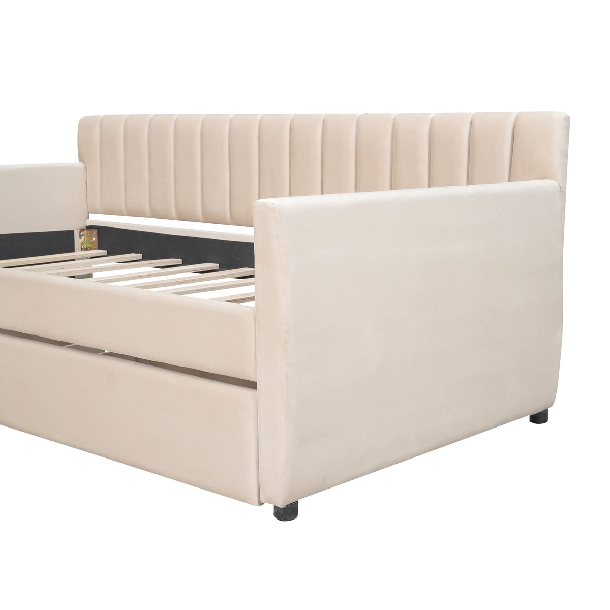 Merax Upholstered Daybed with 2 Drawers, Twin Size Bed Frame with Storage and Wood Slat Support, Beige
