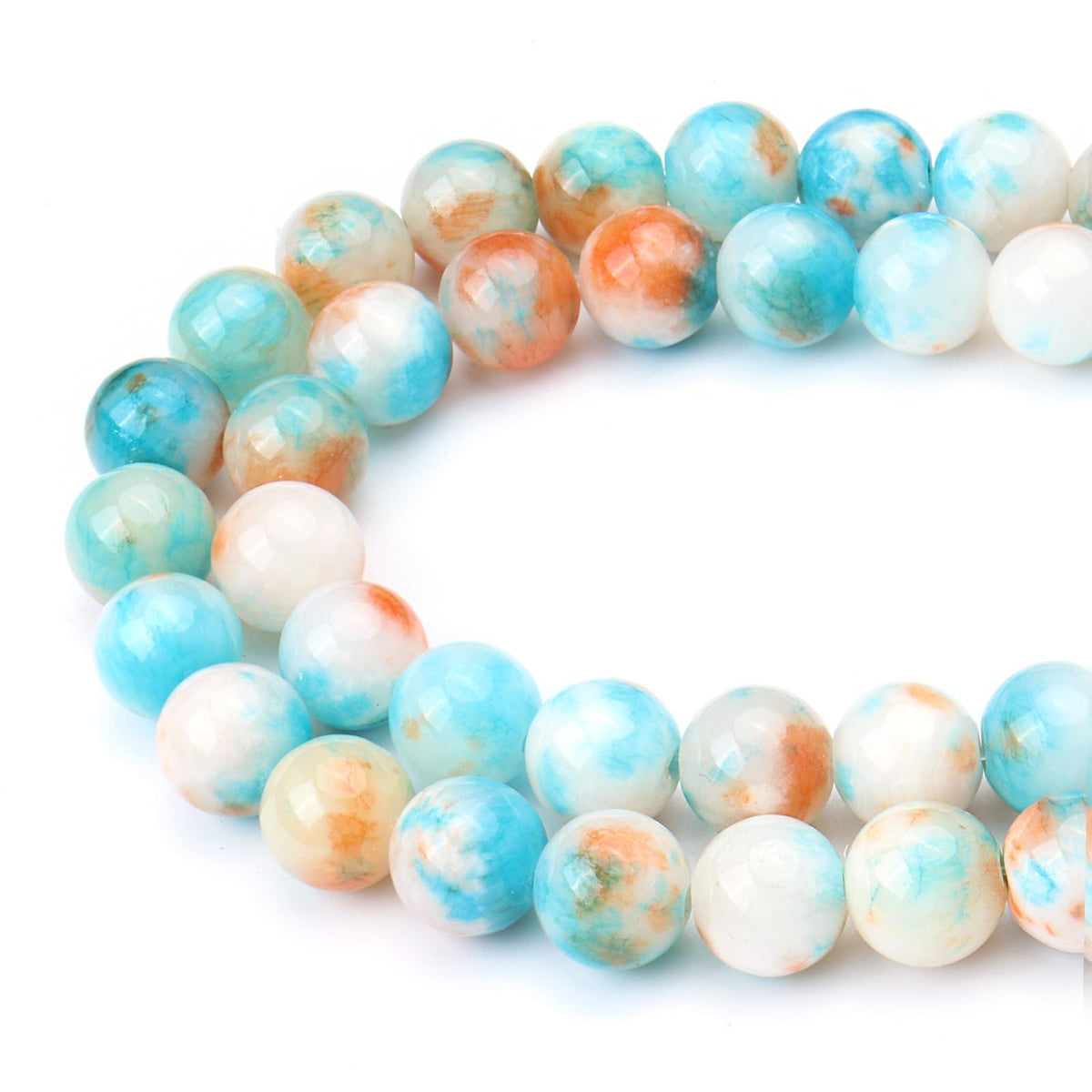 Siomia 45pcs 8mm Natural Blue Colorful Persian Jade Beads Energy Healing Crystal Round Loose Stone Beads for Jewelry Making, DIY Bracelets Necklaces